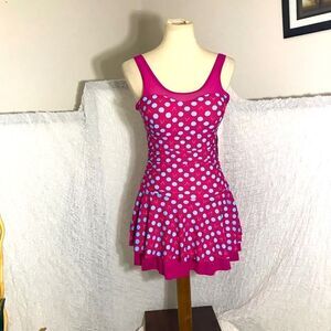 Sanqi NWT Pink & Blue Polka-Dot Swimdress Size L